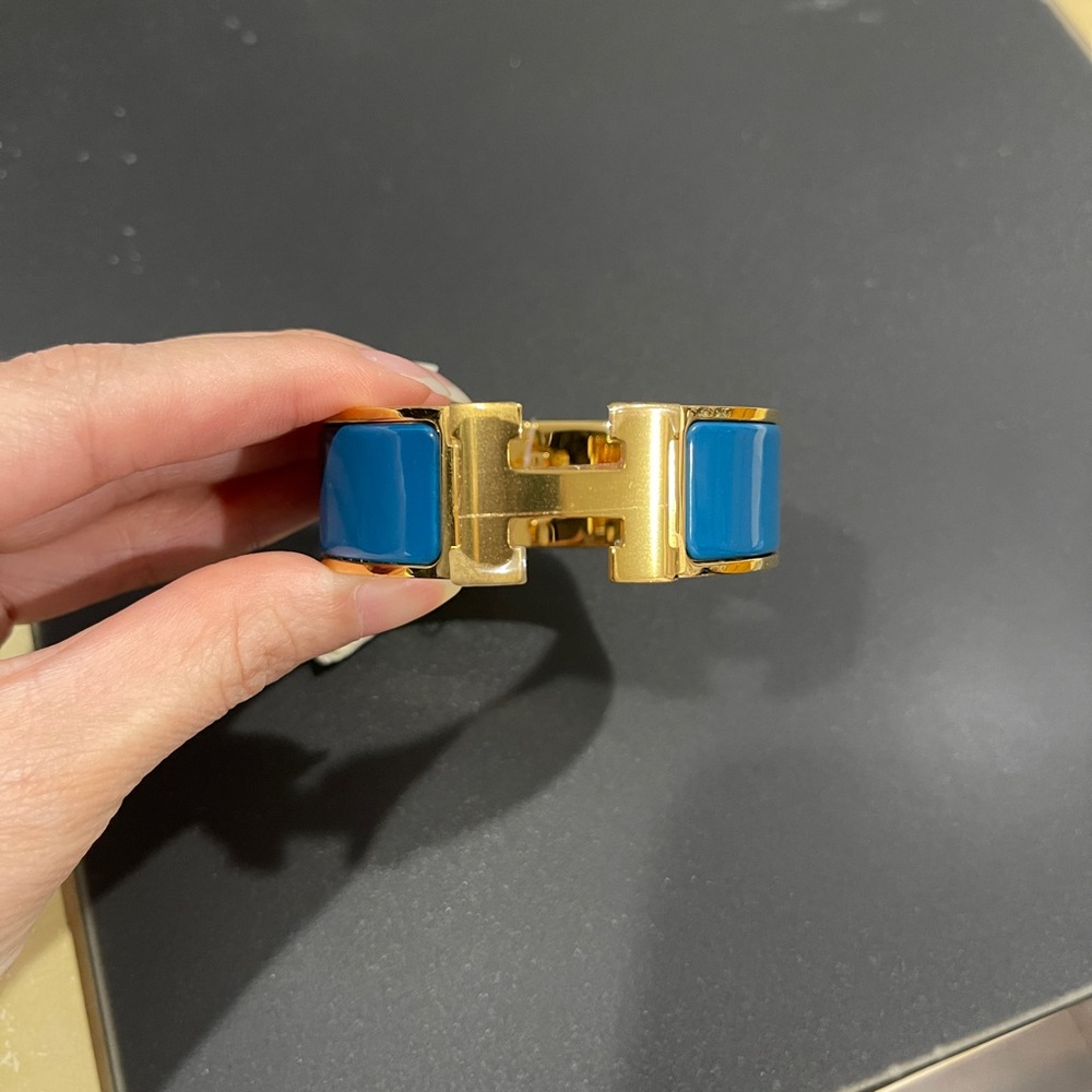Hermes Clic Clac H Yellow Gold Plated, Bleu Profond, PM